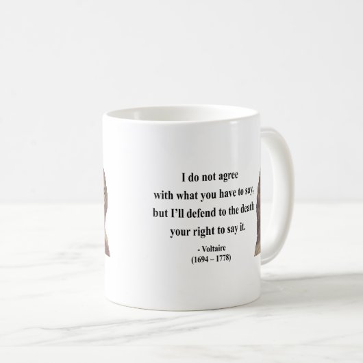Voltaire Zitat 1b Kaffeetasse (VorderseiteRechts)