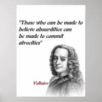 Voltaire-Zitat über Absurditäten und Gräueltaten