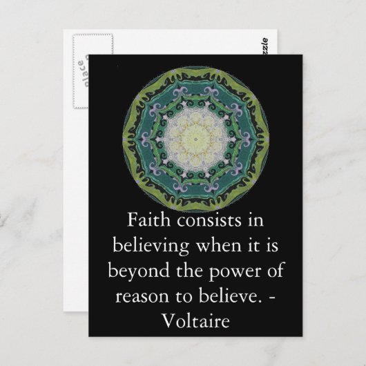 Voltaire Zitat über FAITH Postkarte (Vorne/Hinten)