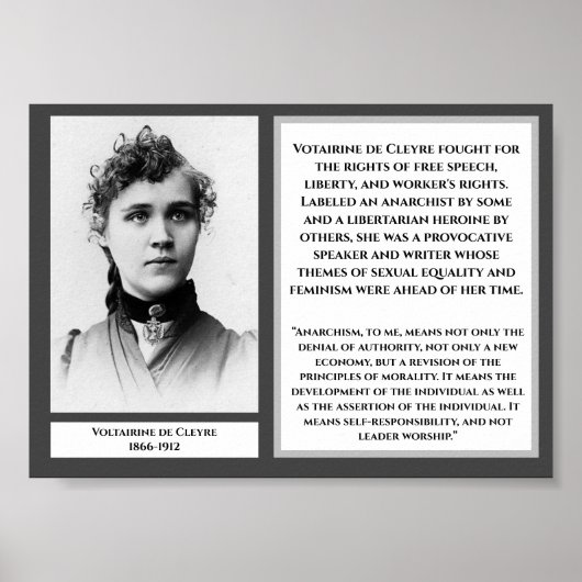 Voltairine de Cleyre Feminist Libertarian Arnarchi Poster (Vorne)