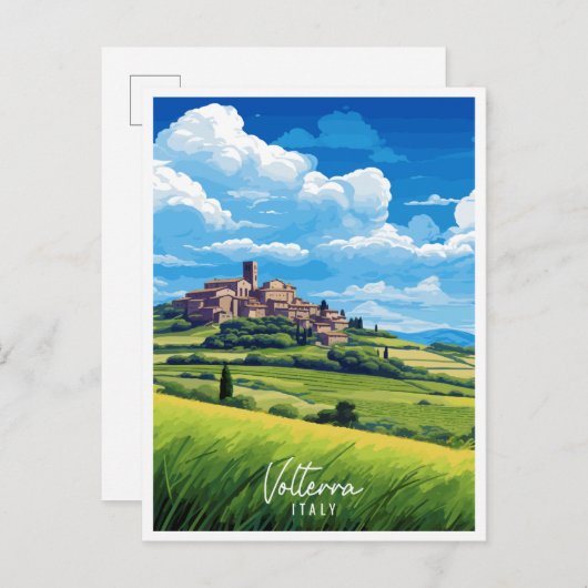 Voltera Italien Vintage Reise Illustration Postkarte (Vorne/Hinten)