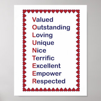 Volunteer Blau und Rote Typografie Weißes Poster