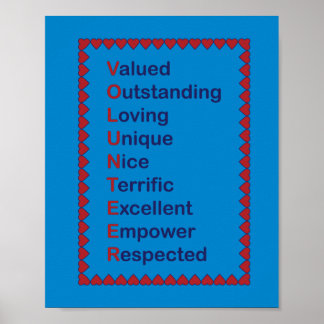 Volunteer Blue and Red Typografy Hearts Poster