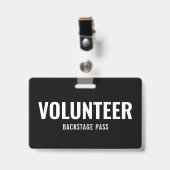Volunteer Pass Schlicht Black Horizontal ID Abzeic Ausweis (Vorderseite mit Clip)