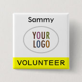 Volunteer Pinback Name Tag mit Logo Yellow Square Button (Vorderseite)