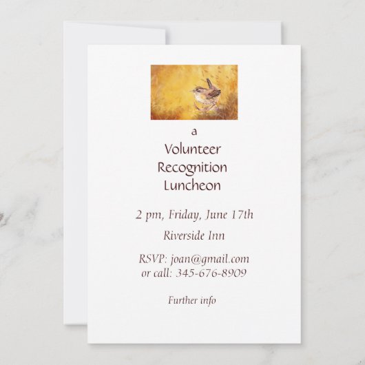 Volunteer Recognition Luncheon Invite & Wren Bird Einladung (Rückseite)