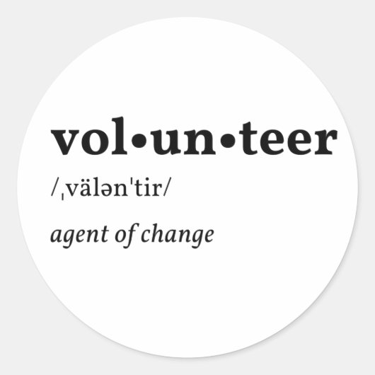 Volunteer Wörterbuchbeschreibung Runder Aufkleber (Vorderseite)