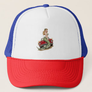 Voluptuous Blonde Mermaid on Red Vintage Car Truckerkappe