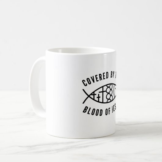 Vom Blut Jesu bedeckt Tasse (Vorderseite Links)