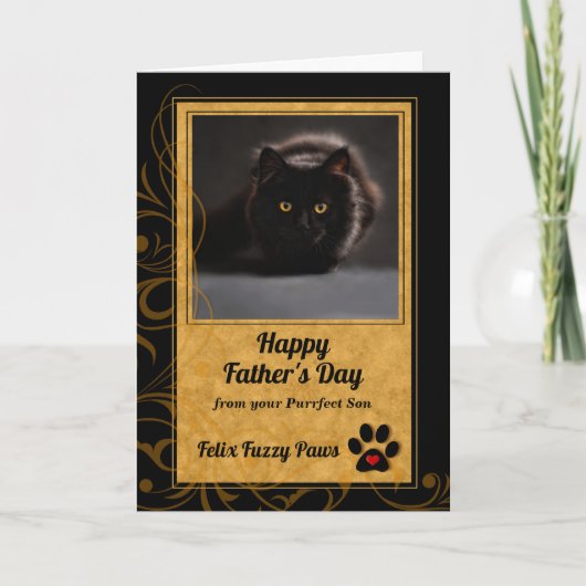 vom Cat Fathers Day Gold and Black Foto Karte (Vorderseite)