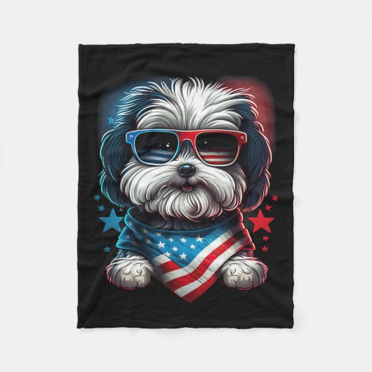 vom Juli: Patriotic Havanese Dog Us Flag Fleecedecke (Vorderseite)