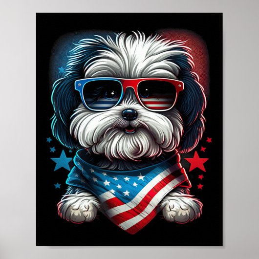 vom Juli: Patriotic Havanese Dog Us Flag Poster (Vorne)