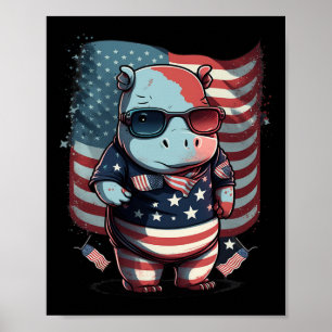 vom Juli Patriotic Hippo Us Flag Poster