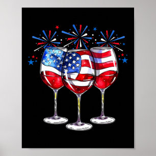 vom Juli Wein Gles Patriotic Red White Blue Usa Fl Poster