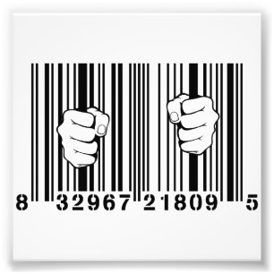 Vom Konsumismus UPC-Barcode-Gefängnis gefangen Fotodruck