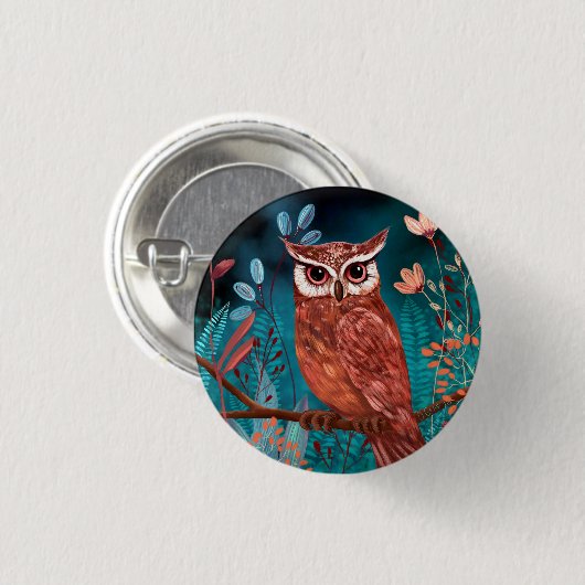 Vom Künstler handillustrierte Eule – Boho Natur Button (Vorne & Hinten)