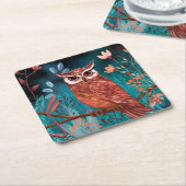 Vom Künstler handillustrierte Eule – Boho Natur Rechteckiger Pappuntersetzer (angewinkelt)