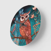 Vom Künstler handillustrierte Eule – Boho Natur Runde Wanduhr (Winkel)