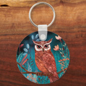 Vom Künstler handillustrierte Eule – Boho Natur Schlüsselanhänger (Vorderseite)