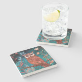 Vom Künstler handillustrierte Eule – Boho Natur Steinuntersetzer (Seitenansicht)