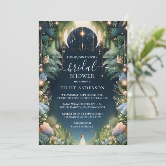 Vom magischen Traum Mystische Sterne Moon Brautpar Einladung (Stehend Vorderseite)