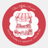 Vom Markt Bauern Rot Moderne Bridal Shower Runder Aufkleber (Vorderseite)