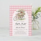 Vom Markt genommene Fahrrad-Gingham-Bogen-Brautpar Einladung (Stehend Vorderseite)