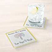 Vom Papier zum Menschen Logo, gelb Glasuntersetzer (Schrägansicht)