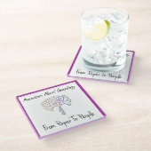 Vom Papier zum Menschen Logo, lila Glasuntersetzer (Schrägansicht)