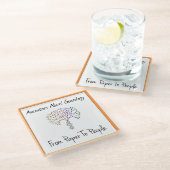 Vom Papier zum Menschen Logo, orange Glasuntersetzer (Schrägansicht)