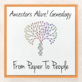 Vom Papier zum Menschen Logo, orange Glasuntersetzer