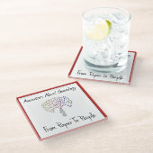 Vom Papier zum Menschen Logo, rot Glasuntersetzer (Schrägansicht)