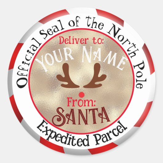 Vom Santa Offiziellen Siegel Rudolph Face auf Gold Runder Aufkleber (Vorderseite)