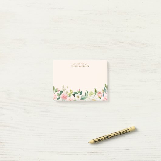 Vom Schreibtisch aus blass, rosa, florale botanisc Post-it Klebezettel (Auf Schreibtisch)