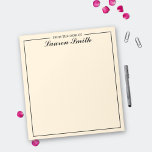 Vom Schreibtisch aus Minimalistische Creme Notizblock<br><div class="desc">Aktualisieren Sie Ihren Schreibtisch mit unserem From The Desk of Elegant Minimalistisch Cream Notepad! Dieses Notizblock ist einfach und funktionell zugleich. Personalisiert mit Ihrem Namen,  fügt es eine persönliche Touch zu Ihrem Arbeitsbereich hinzu.</div>