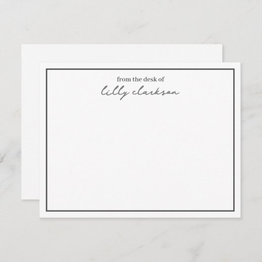 Vom Schreibtisch aus monogramm Skript Border Black Mitteilungskarte (Vorne/Hinten)