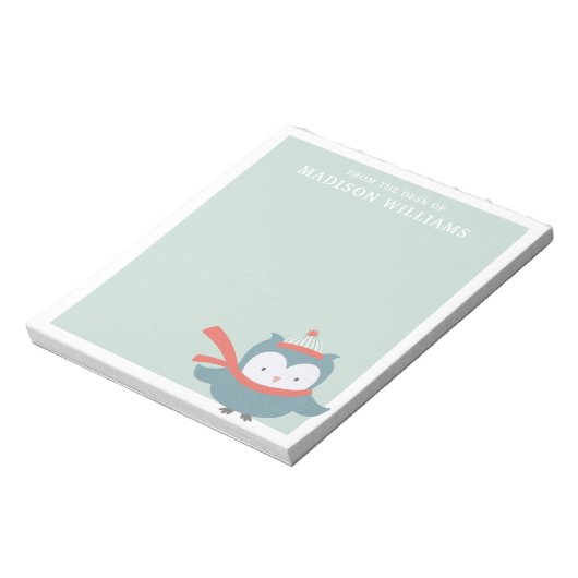 Vom Schreibtisch aus Name Winter Owl Notizblock (Rotiert)