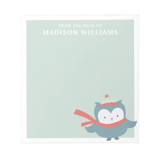 Vom Schreibtisch aus Name Winter Owl Notizblock (Vorderseite)