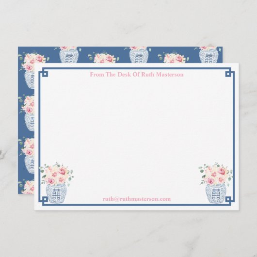 Vom Schreibtisch aus Party für preppy Navy und Blu Dankeskarte (Vorne/Hinten)