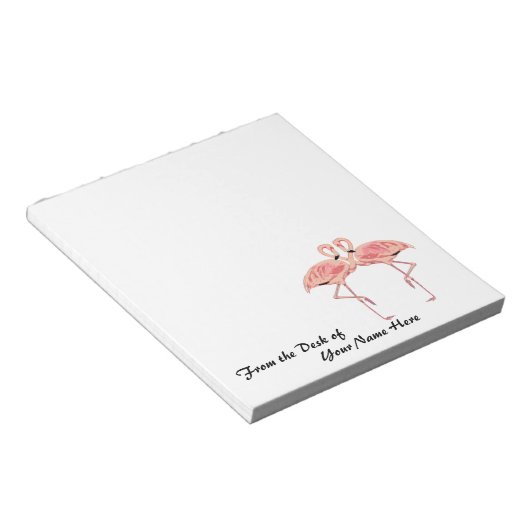 Vom Schreibtisch aus Personalisiert rosa Flamingos Notizblock (angewinkelt)