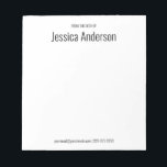 Vom Schreibtisch aus schwarz-weiß Ihr Name Notizblock<br><div class="desc">Vom Schreibtisch der Formulare die oberste Zeile des Anzeigetextes auf diesem Notizblock. Die zweite Textzeile ist für den Namen des Empfängers größer. Es gibt unten einen kleinen schwarzen Text für Kontaktinformationen wie eine E-Mail-Adresse und Telefonnummer.</div>