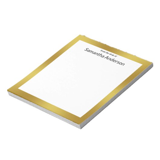 Vom Schreibtisch aus Schwarz-weiß und Gold Ihr Nam Notizblock (Rotiert)