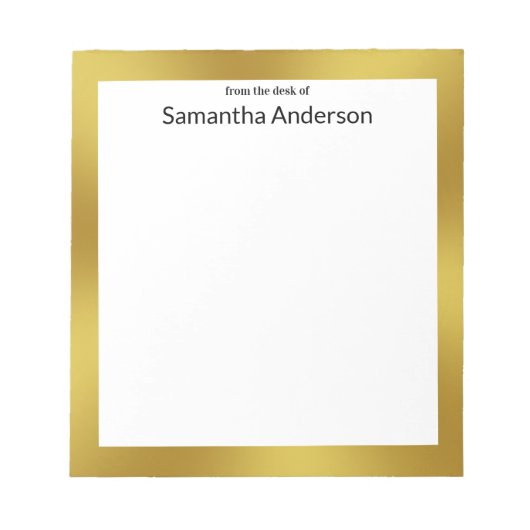 Vom Schreibtisch aus Schwarz-weiß und Gold Ihr Nam Notizblock (Vorderseite)