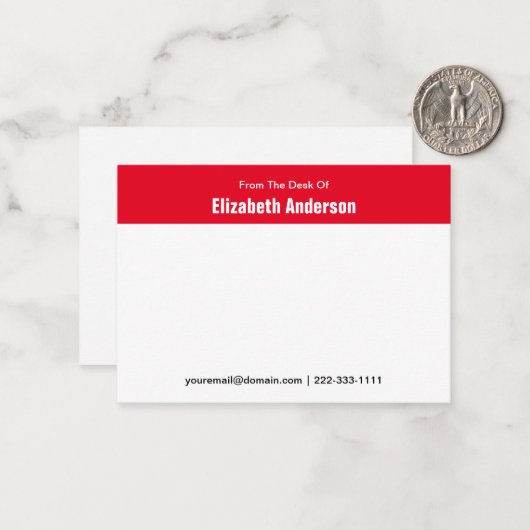 Vom Schreibtisch aus weiß und rot Ihr Name Mitteilungskarte (Vorderseite/Rückseite Beispiel)