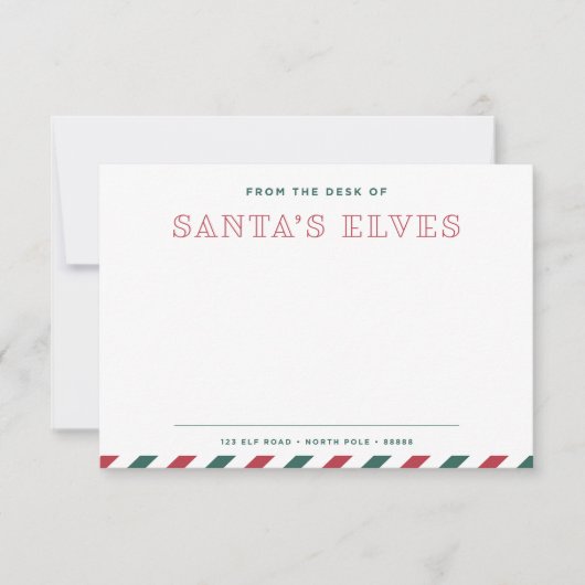 Vom Schreibtisch der Elfen des Weihnachtsmanns lee Mitteilungskarte (Vorderseite)