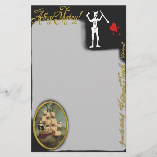 Vom Schreibtisch der Piraten Edward Teach Statione Briefpapier (Vorderseite)