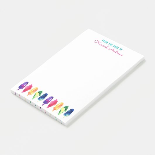 Vom Schreibtisch der Regenbogen-Aquarell-Eiscreme Post-it Klebezettel (angewinkelt)