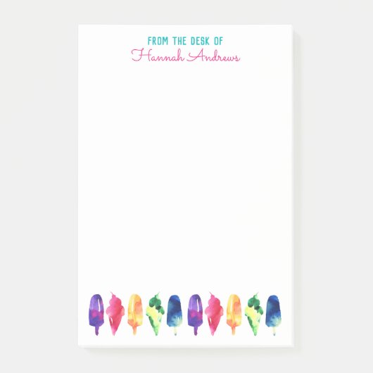 Vom Schreibtisch der Regenbogen-Aquarell-Eiscreme Post-it Klebezettel (Vorderseite)