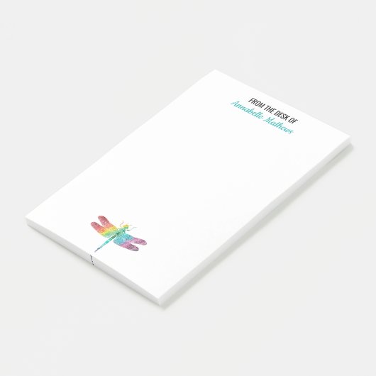 Vom Schreibtisch der Regenbogen-Aquarell-Libelle Post-it Klebezettel (angewinkelt)