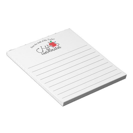 Vom Schreibtisch des Koordinatorlehrers des Chaos Notizblock (angewinkelt)